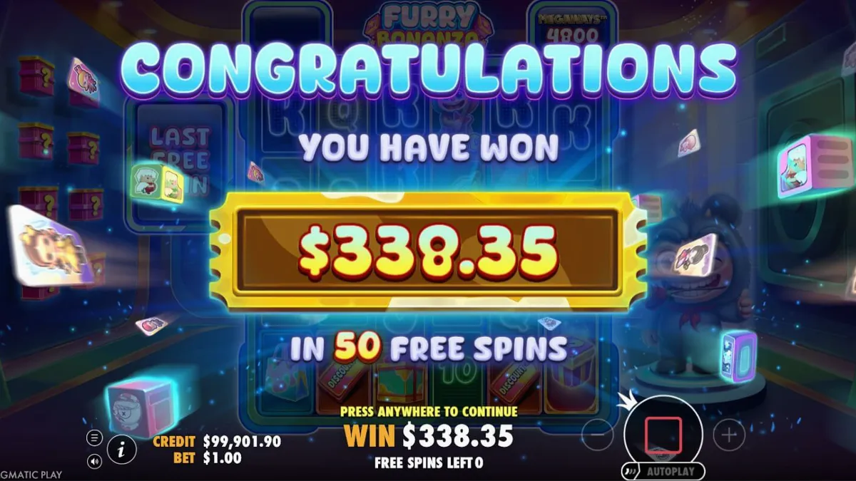 Tampilan visual slot Furry Bonanza Megaways dengan karakter beruang lucu