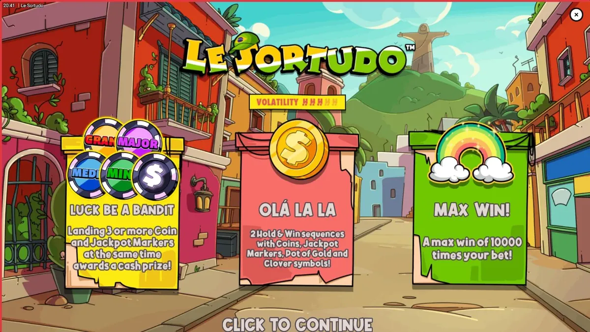 Smokey si rakun dalam permainan slot Le Sortudo dengan latar belakang karnaval Brasil.